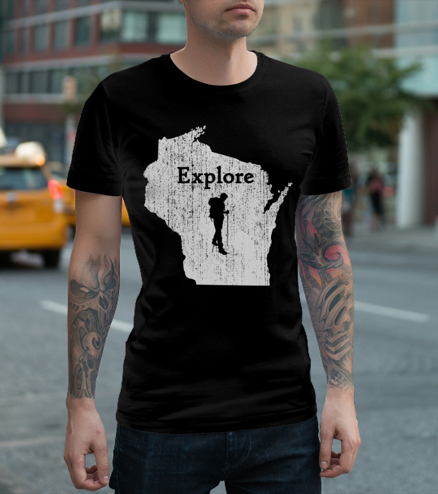 Explore Wisconsin State Map Hiking Adventure T-Shirt