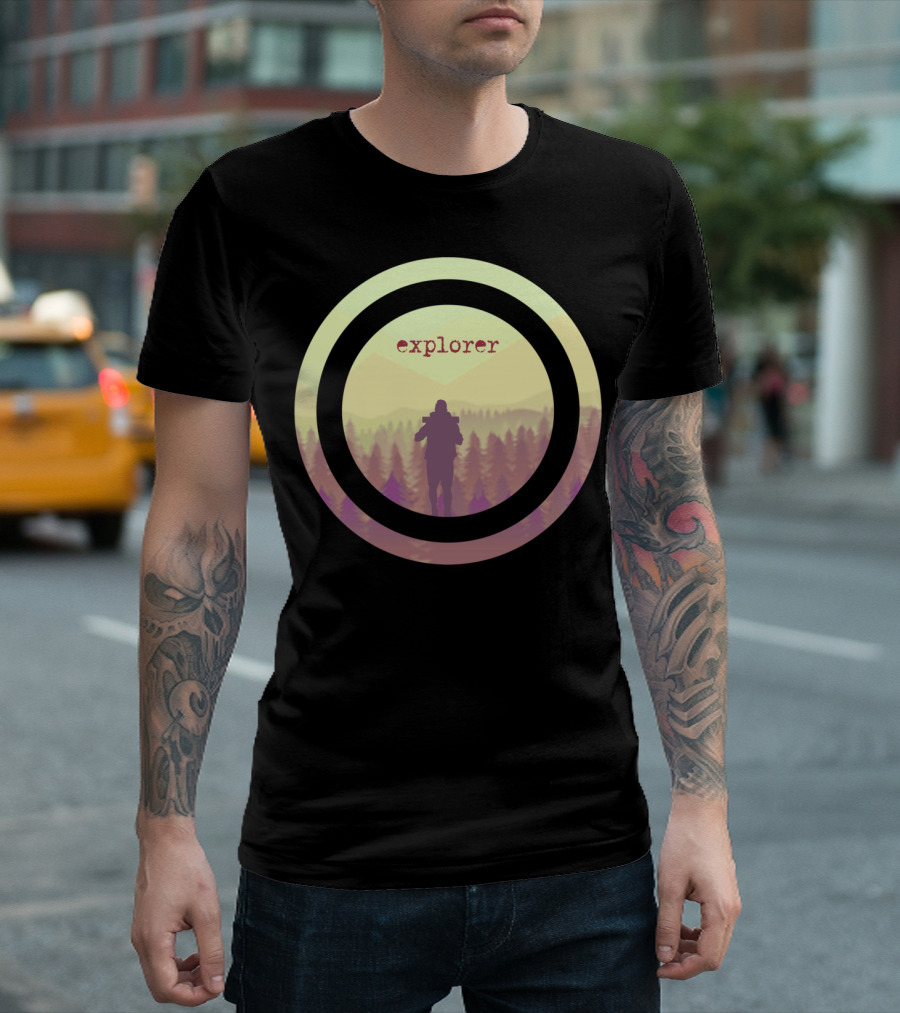 Explorer Vintage Hiking Silhouette Mountains Wildlife T-Shirt