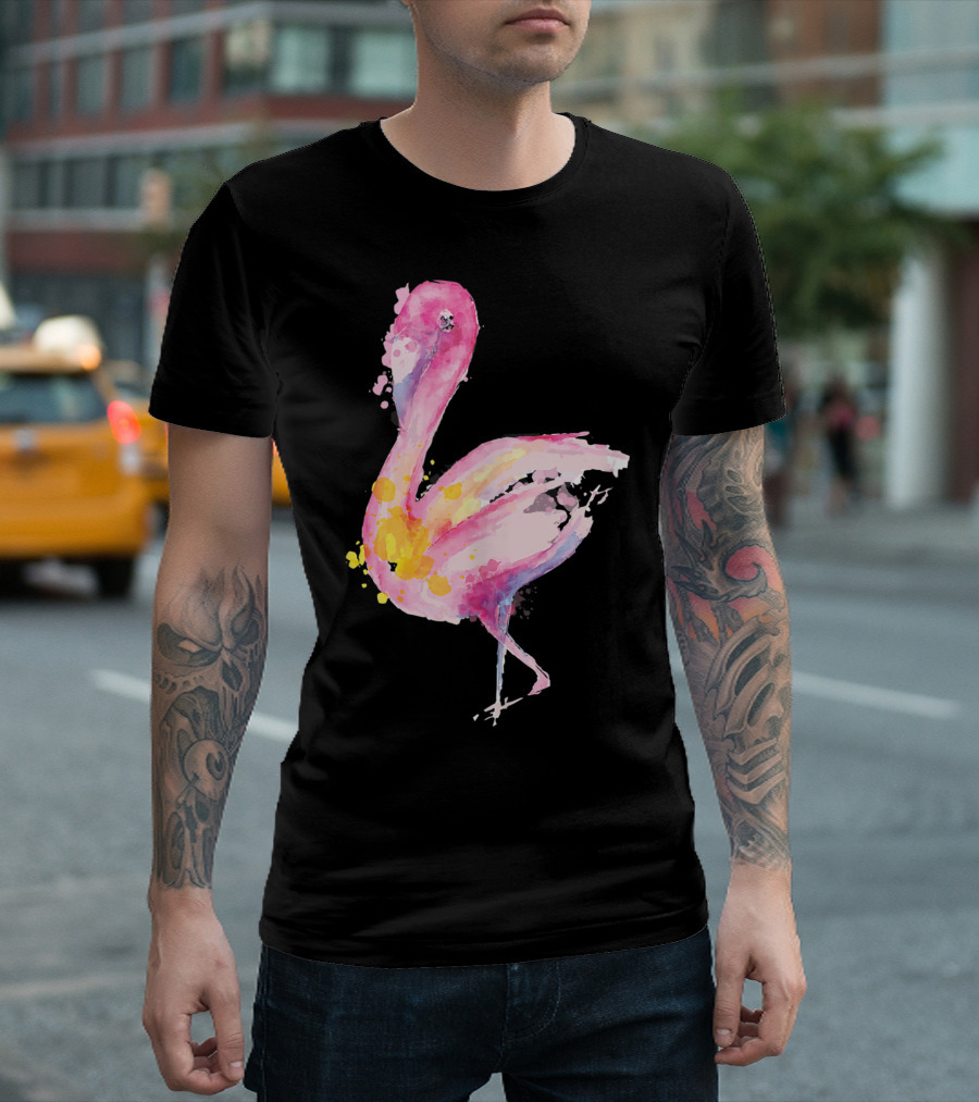 Flamingo Watercolor Pretty Nature Outdoor Painting T-Shirt
