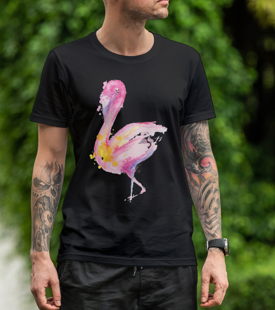 Flamingo Watercolor Pretty Nature Outdoor Painting T-Shirt
