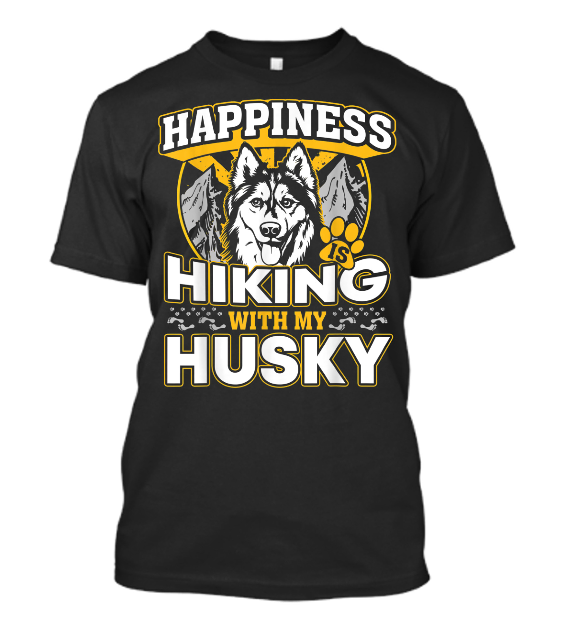 Happiness Is Hiking With My Husky Mountains Paw Prints T-Shirt