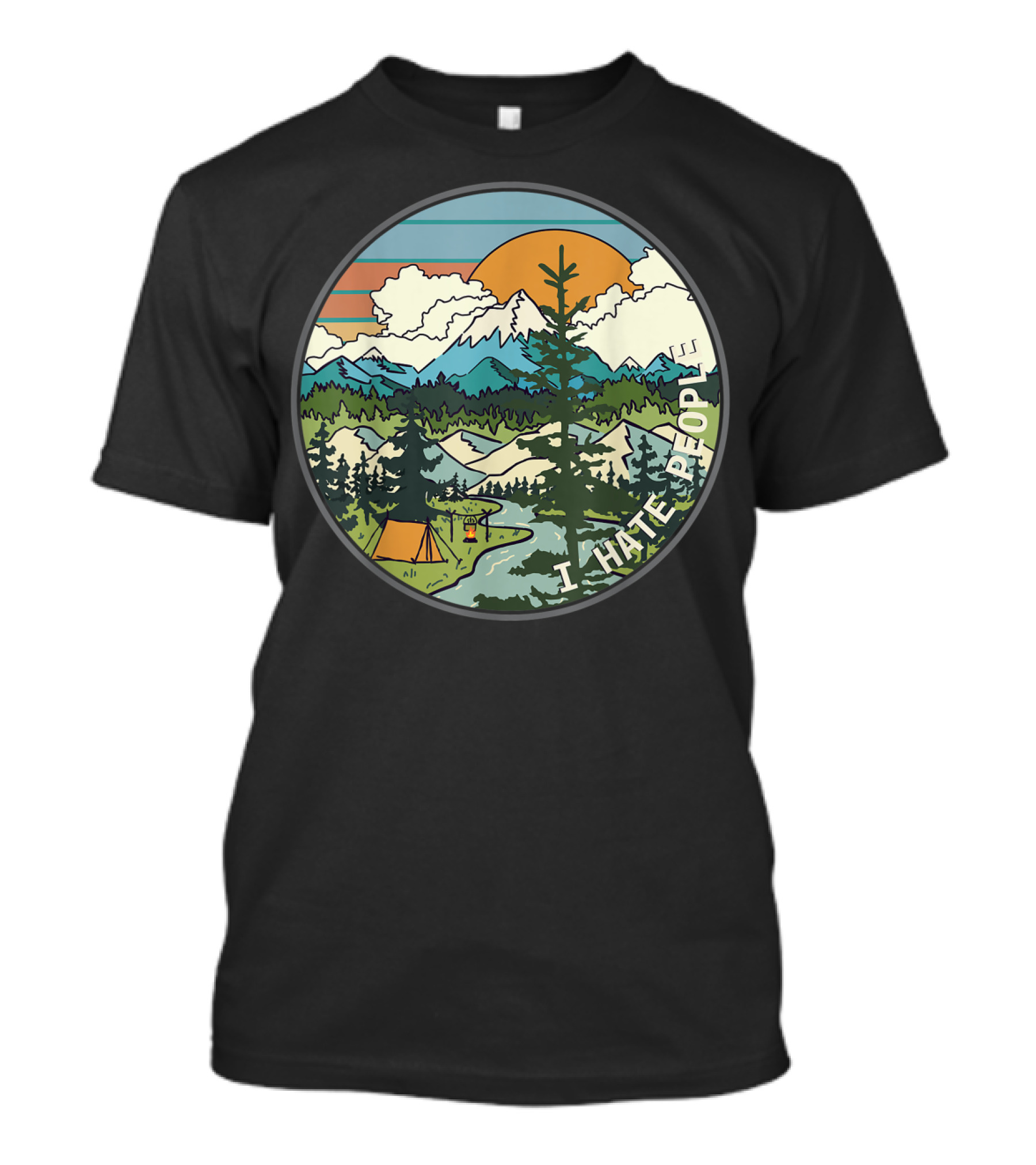 Funny Hiking Camping I Hate People Mountain Sunset Scenery T-Shirt