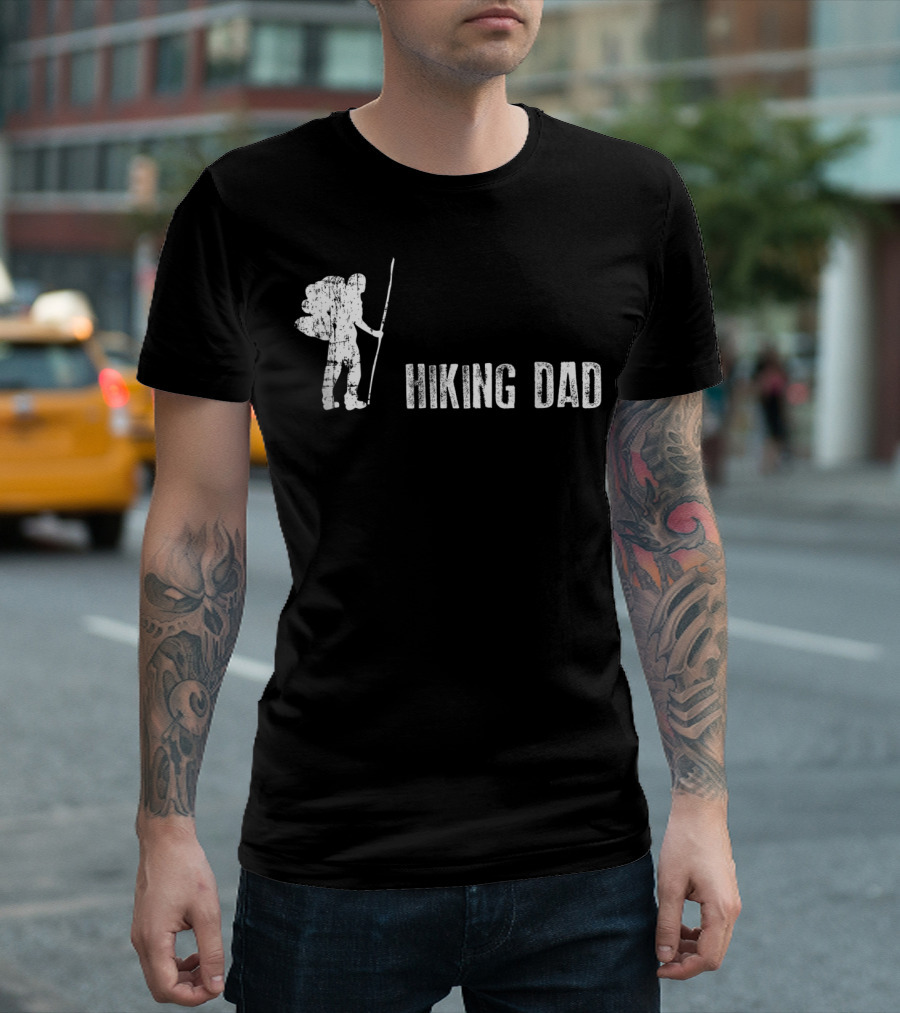 Hiking Dad Hiker with Backpack and Walking Stick T-Shirt