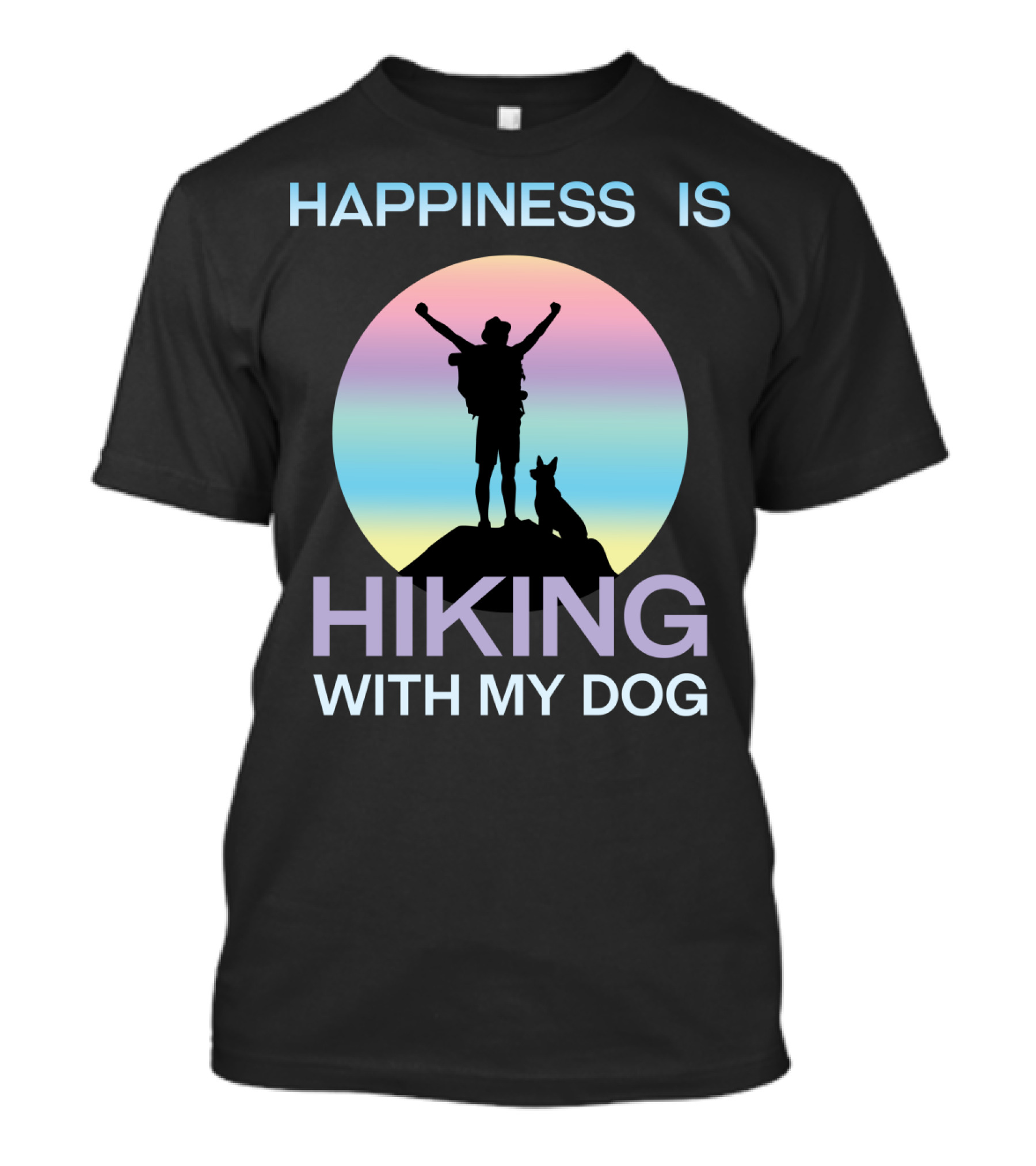 Happiness Is Hiking With My Dog Silhouette In Pastel Circle T-Shirt