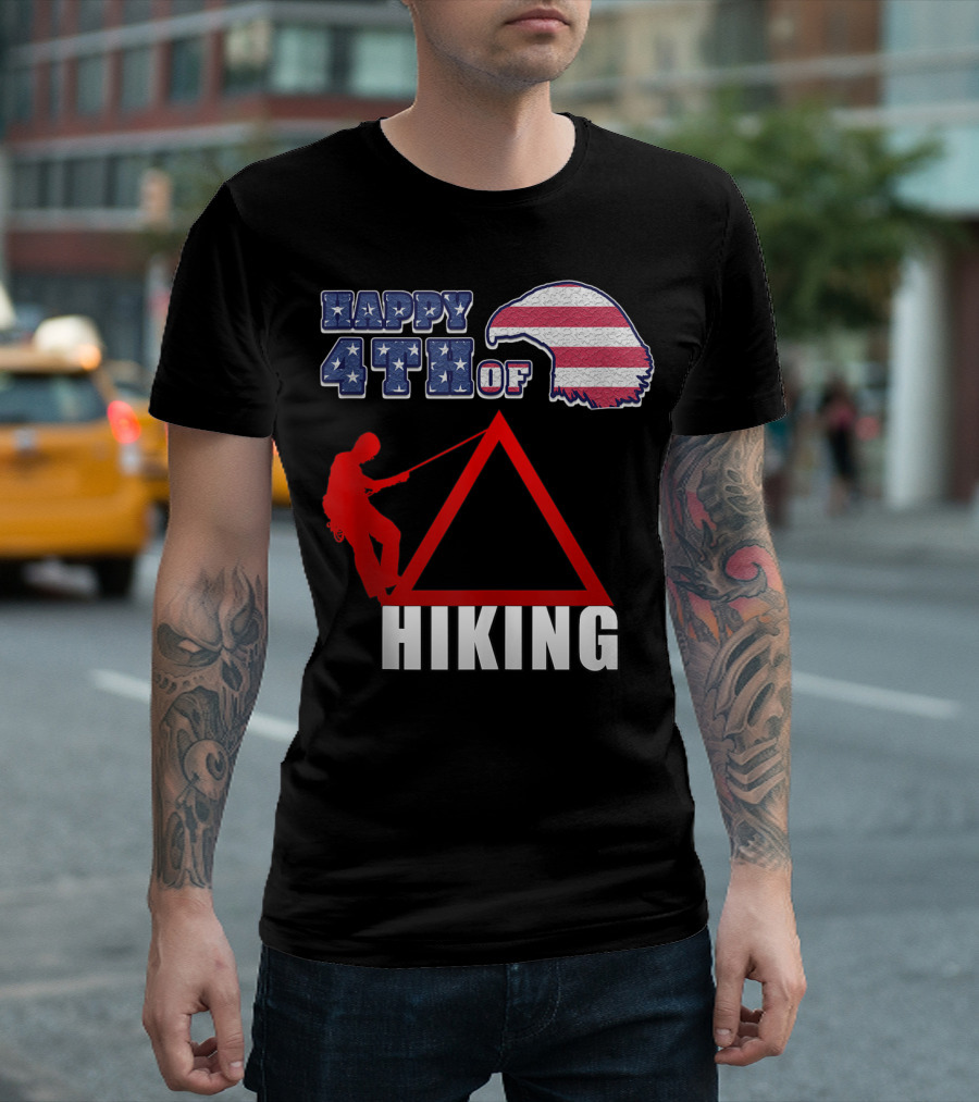 Happy 4Th Of July Hiking Celebration with Patriotic Mountain Adventure T-Shirt