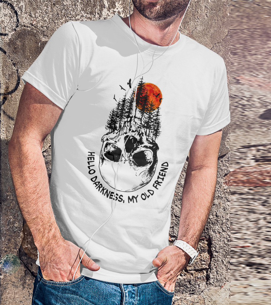 Hello Darkness My Old Friend Skull Red Moon Forest T-Shirt