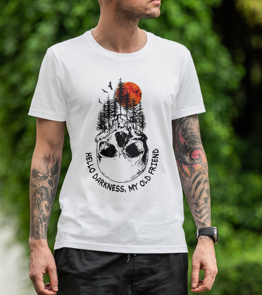 Hello Darkness My Old Friend Skull Red Moon Forest T-Shirt