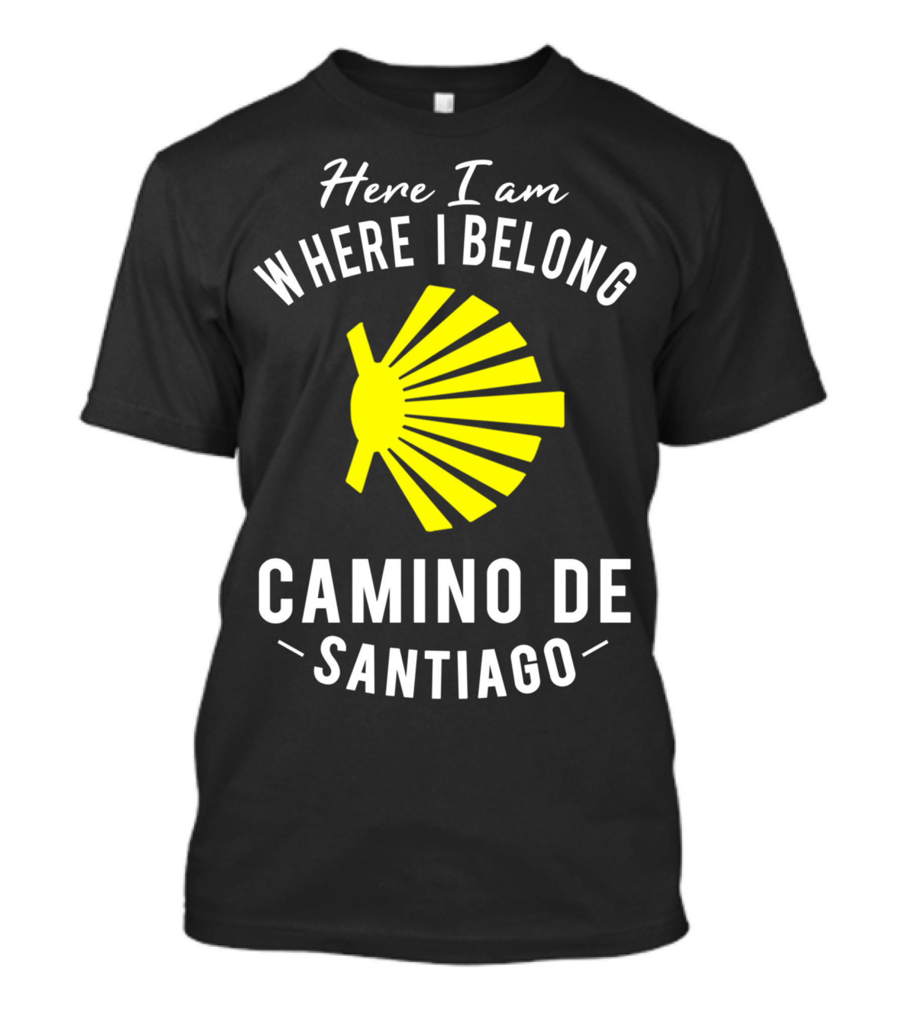 Here I Am Where I Belong Camino De Santiago Yellow Shell T-Shirt