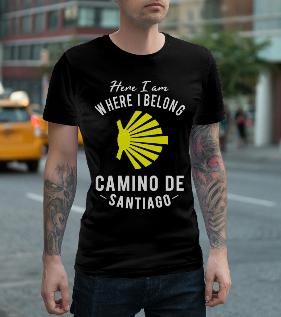 Here I Am Where I Belong Camino De Santiago Yellow Shell T-Shirt