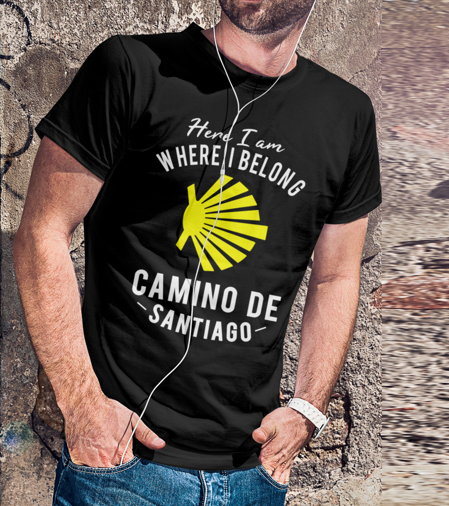 Here I Am Where I Belong Camino De Santiago Yellow Shell T-Shirt