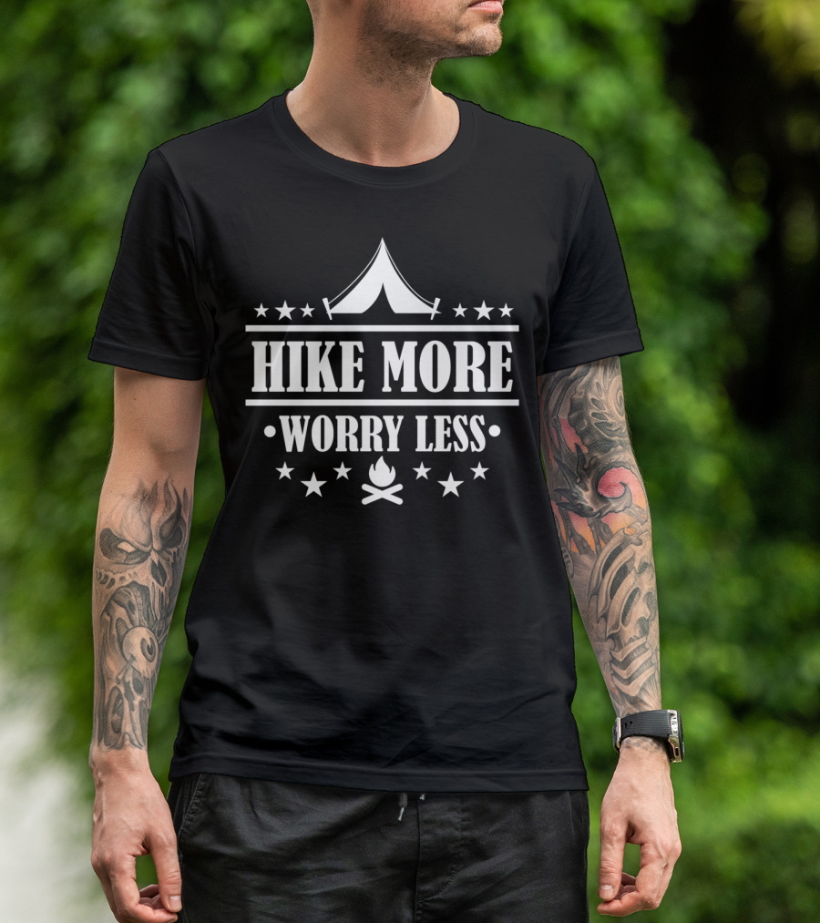 Hike More Worry Less Camping Tent Stars Campfire T-Shirt