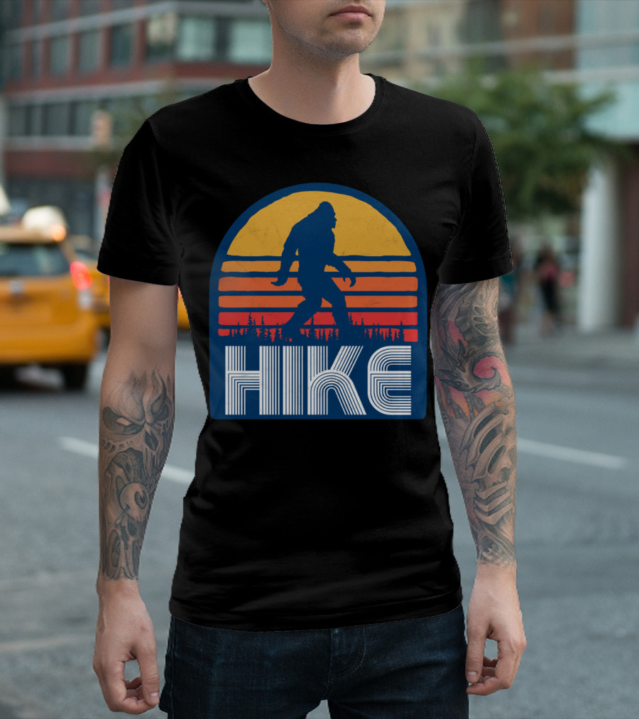 Hike Bigfoot Sunset Retro Eighties T-Shirt