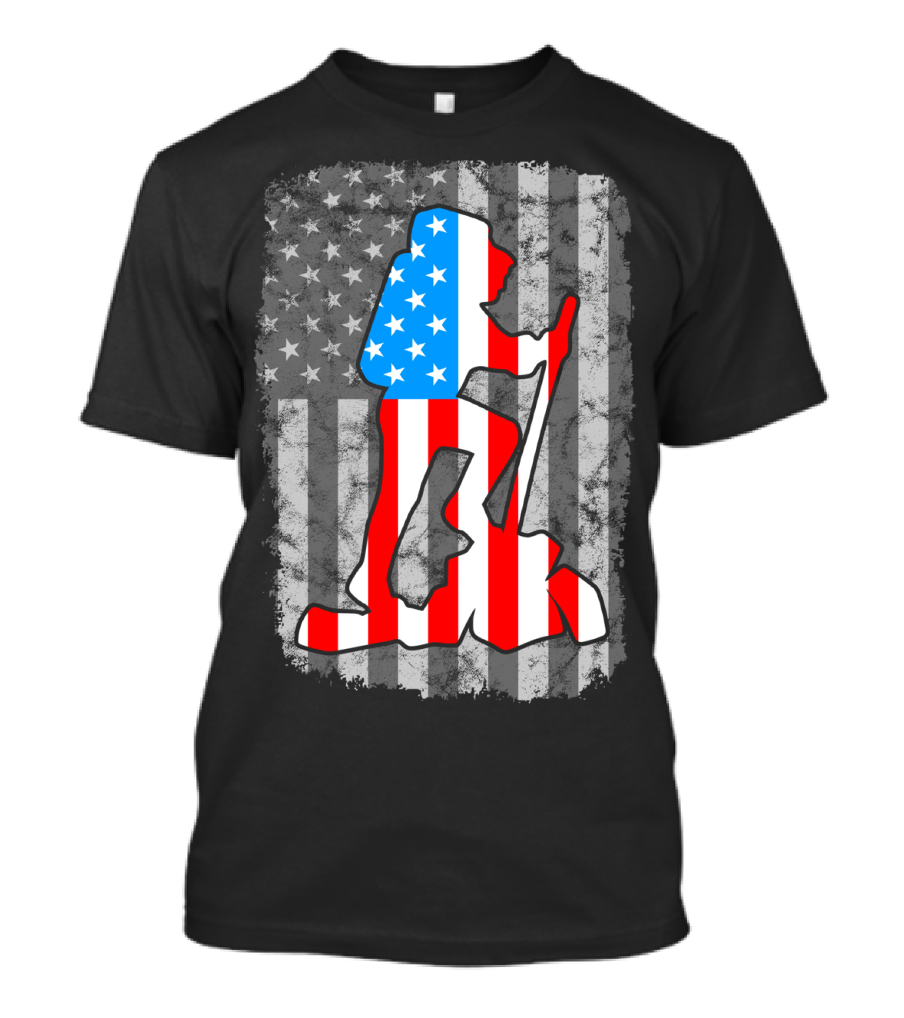 Hiking Silhouette American Flag Vintage Style United States T-Shirt