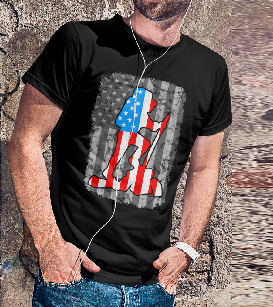 Hiking Silhouette American Flag Vintage Style United States T-Shirt