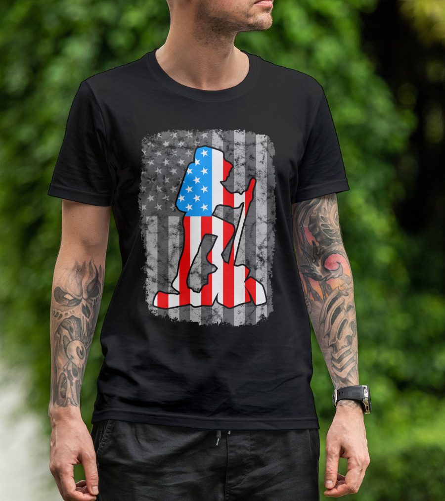 Hiking Silhouette American Flag Vintage Style United States T-Shirt