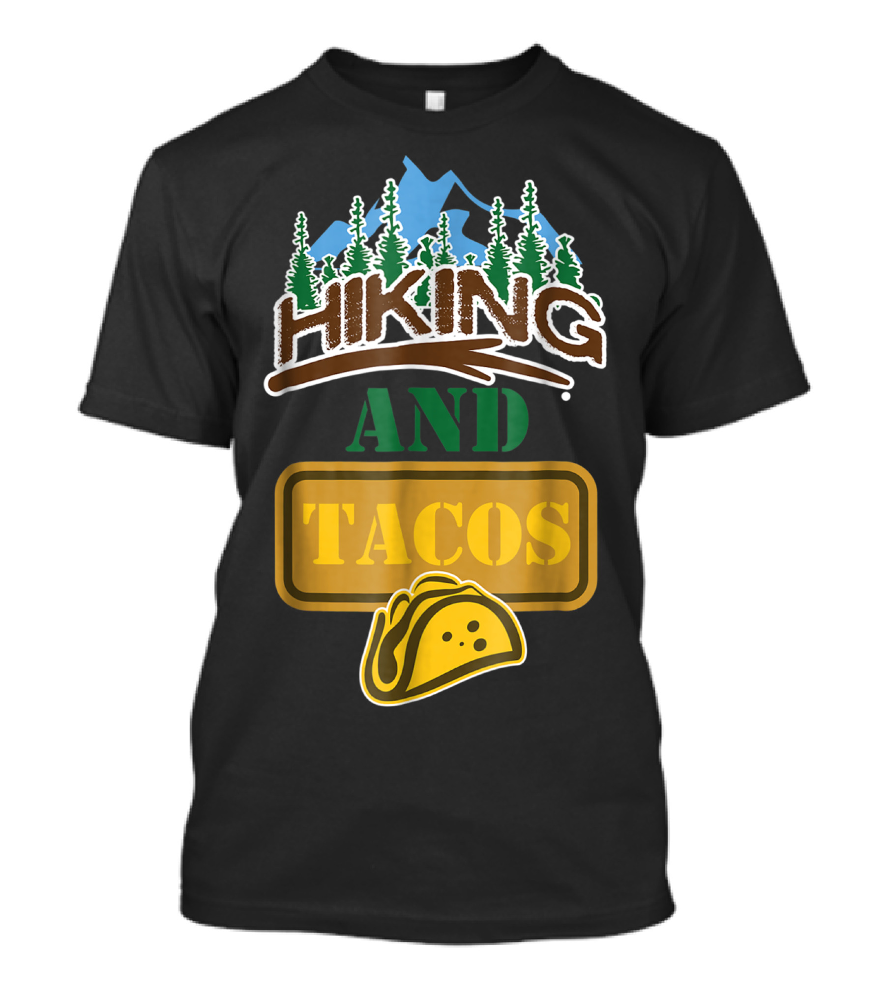 Hiking And Tacos Forest Adventure With Mountain And Taco Icons T-Shirt