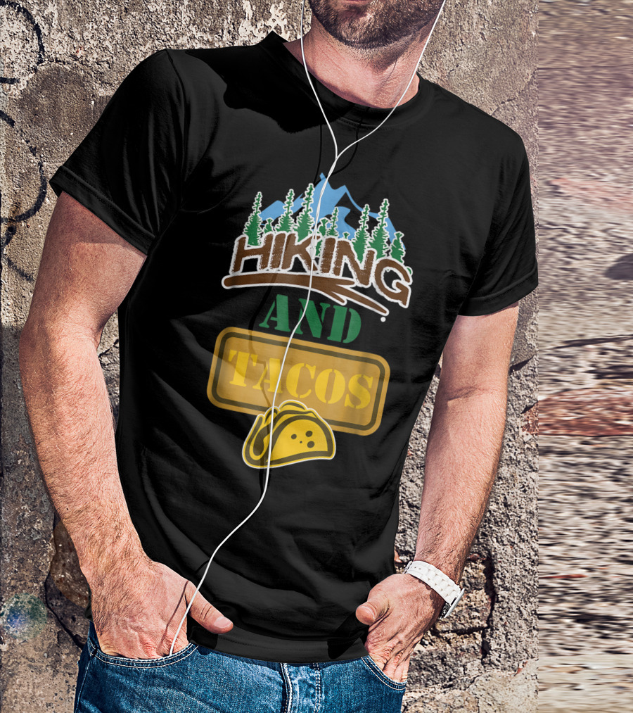 Hiking And Tacos Forest Adventure With Mountain And Taco Icons T-Shirt