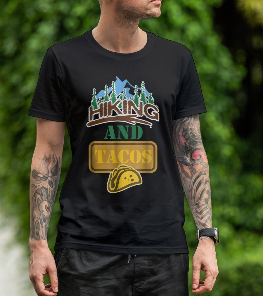 Hiking And Tacos Forest Adventure With Mountain And Taco Icons T-Shirt