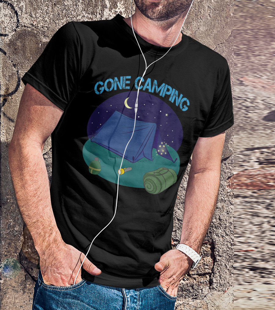 Gone Camping Night Tent Moon Stars T-Shirt