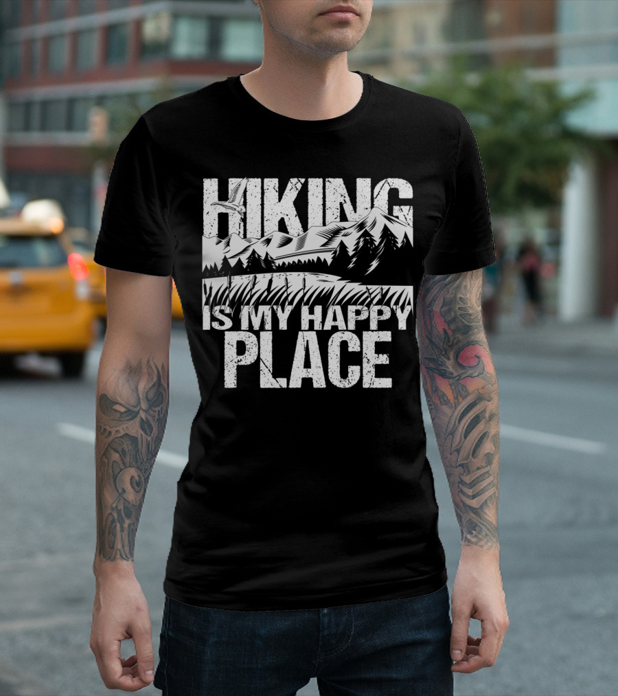 Hiking Is My Happy Place Mountains Nature Scene T-Shirt