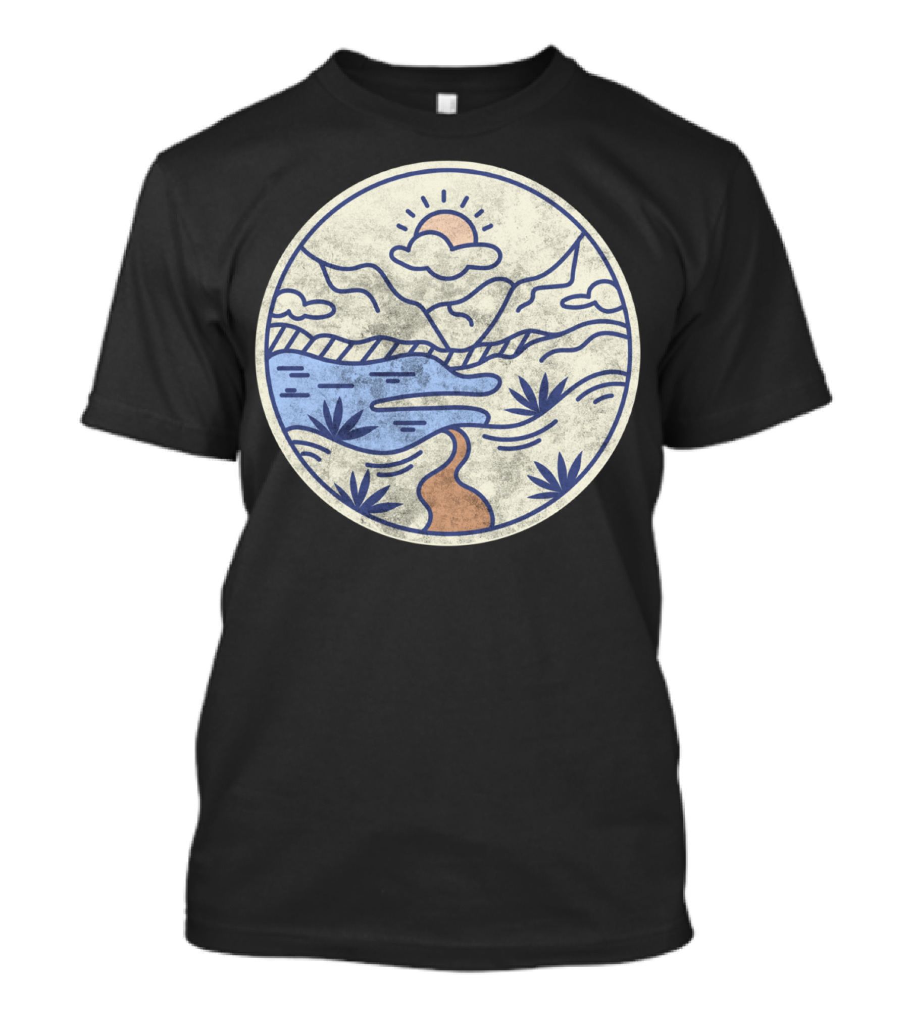 Hiking Mountain Stream Sunset Scene Trendy T-Shirt