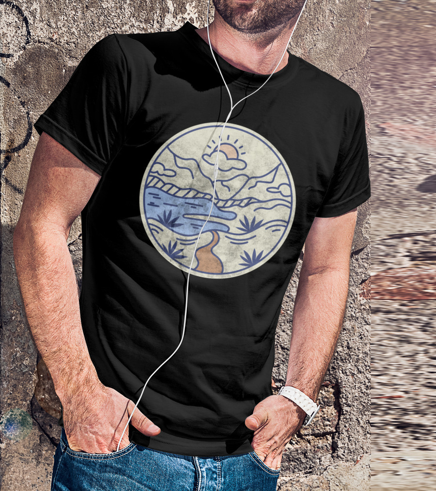 Hiking Mountain Stream Sunset Scene Trendy T-Shirt