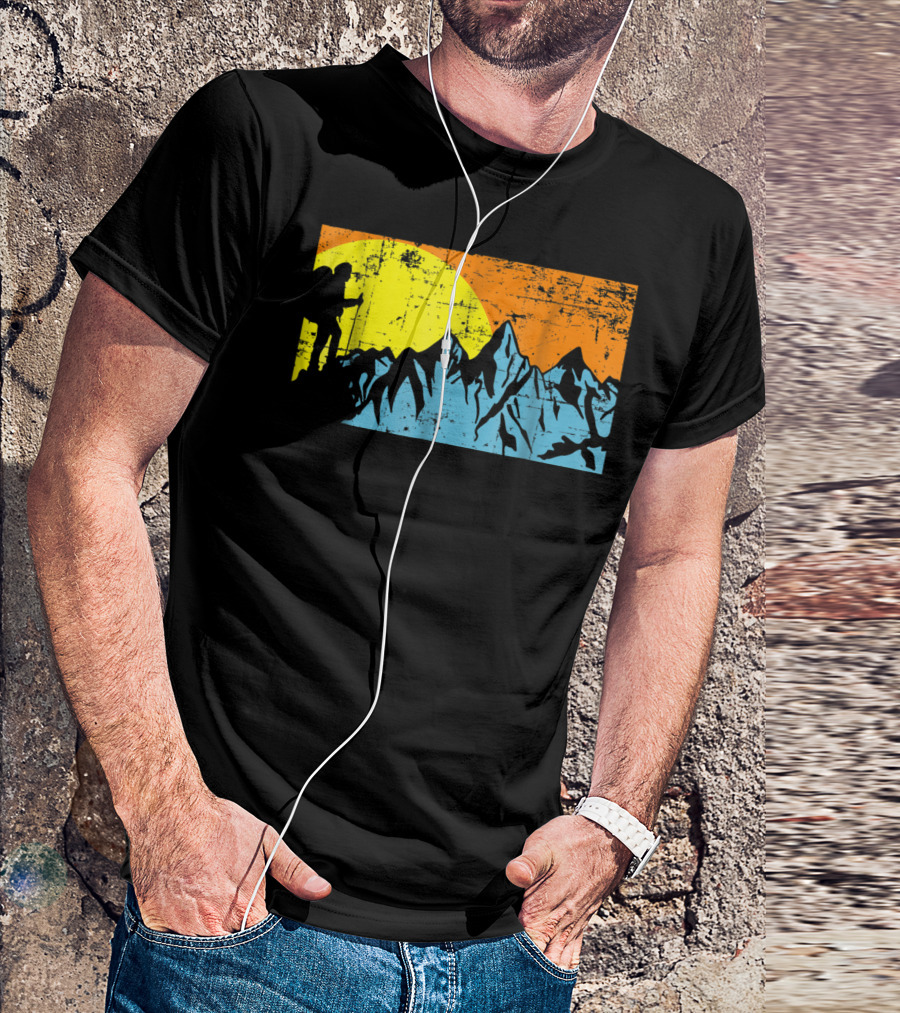 Hiking Mountains Hiker Silhouette Sun And Peaks Adventure T-Shirt