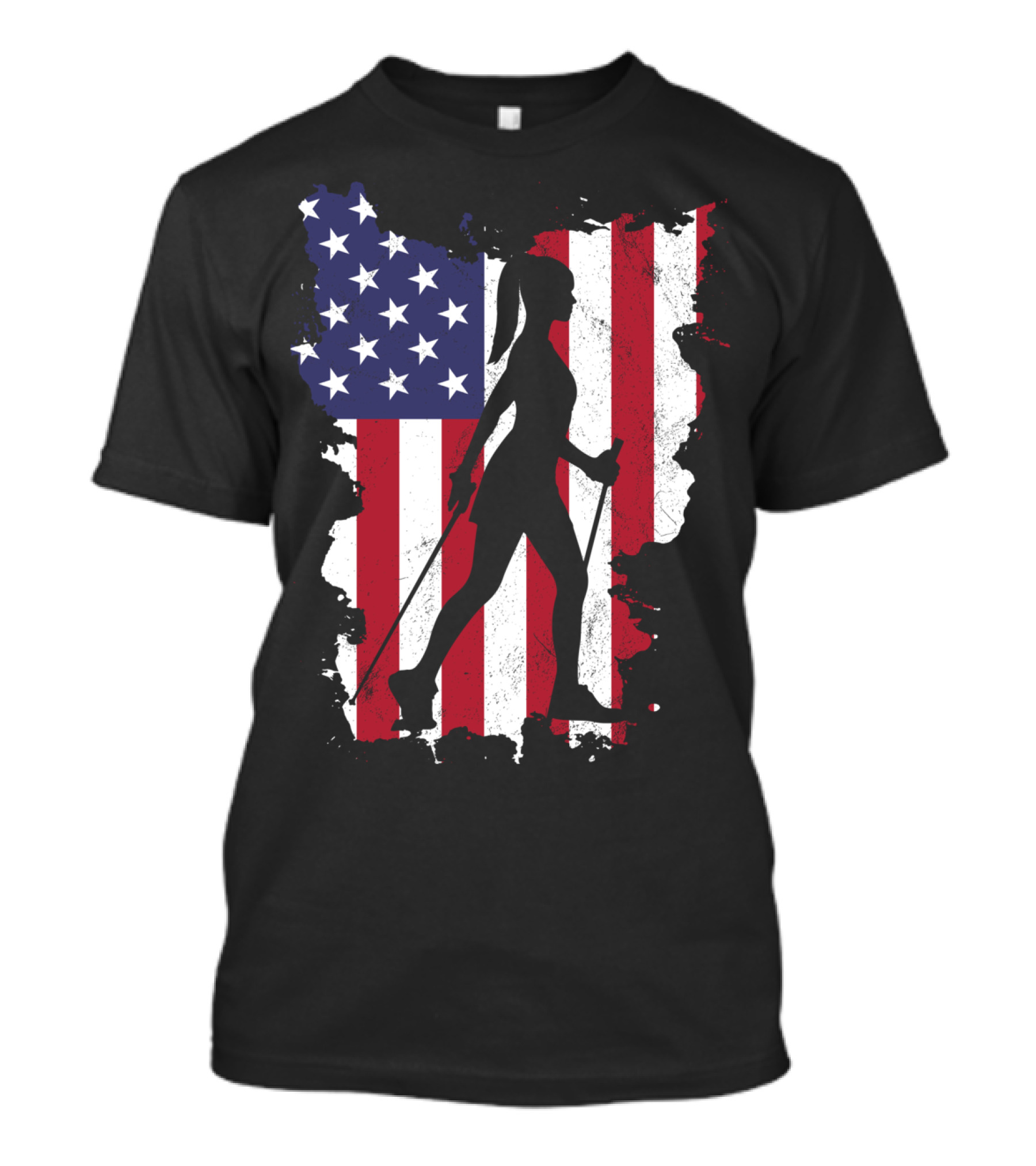 Hiking Nordic Walking USA Flag 4th Of July Patriotic Outdoor Adventure T-Shirt