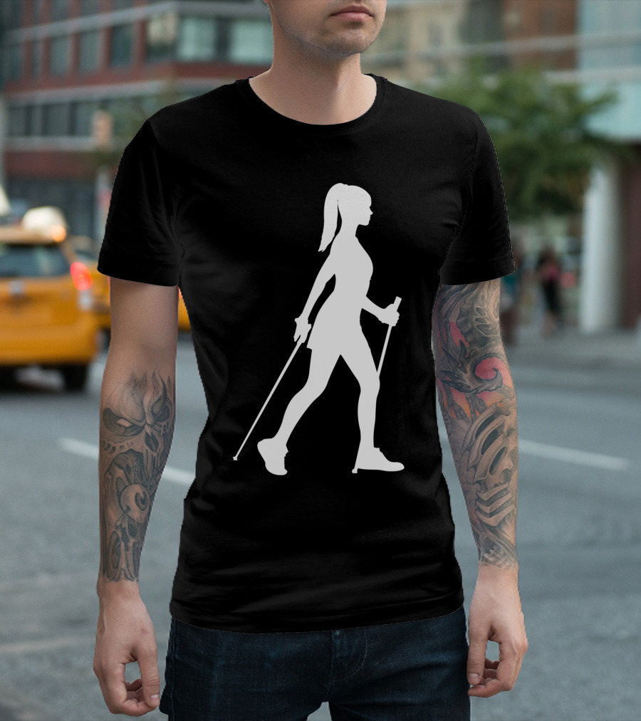 Nordic Walking Silhouette Outdoor Hiking Nature Hiker T-Shirt