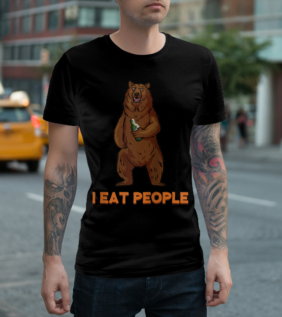I Eat People Bear Camping Hiker Hiking With Beer T-Shirt