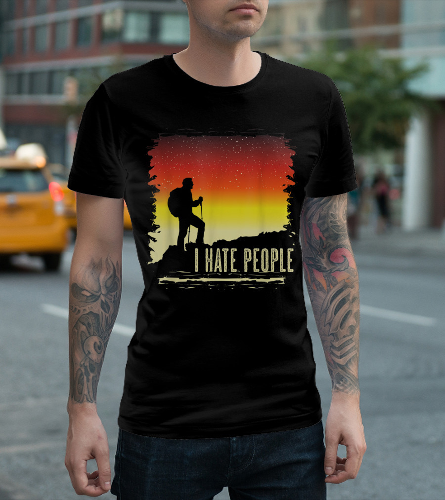I Hate People Camping Hiking Mountains Sunset T-Shirt