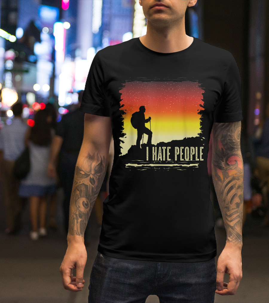 I Hate People Camping Hiking Mountains Sunset T-Shirt