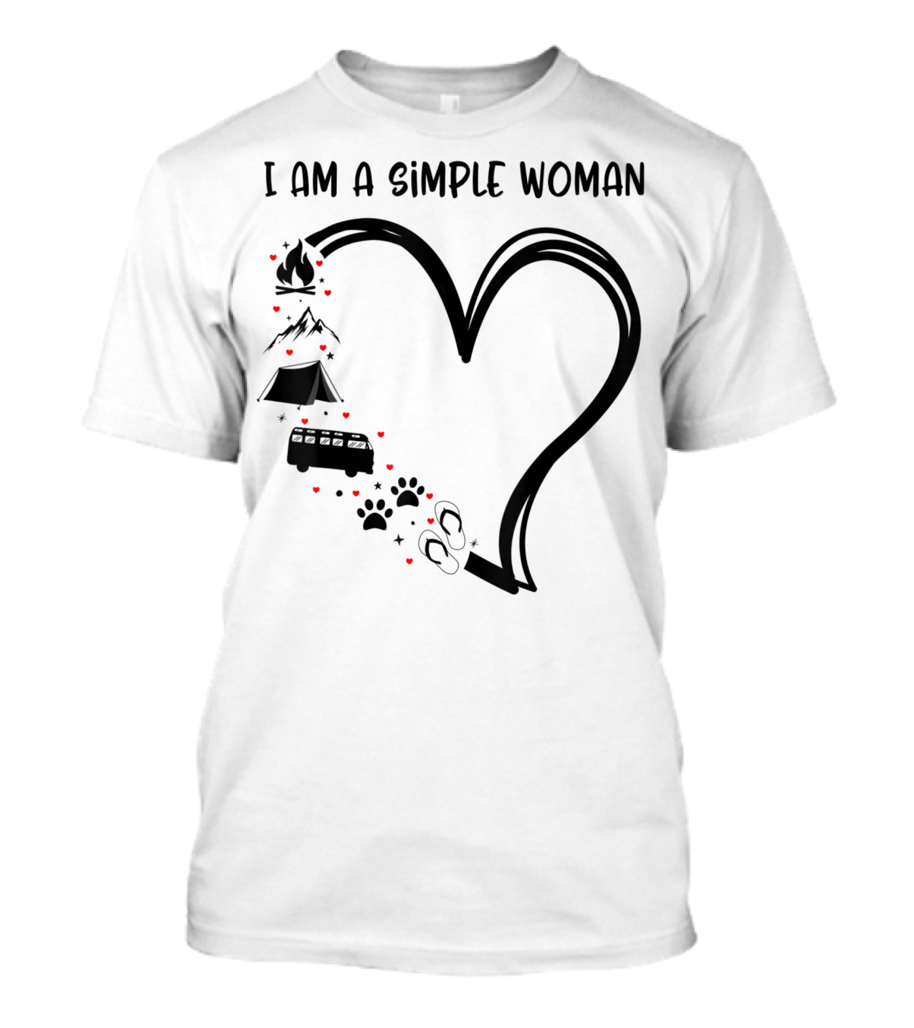 I Am A Simple Woman Heart Hiking Camping Dog T-Shirt