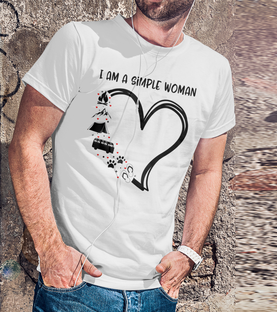 I Am A Simple Woman Heart Hiking Camping Dog T-Shirt