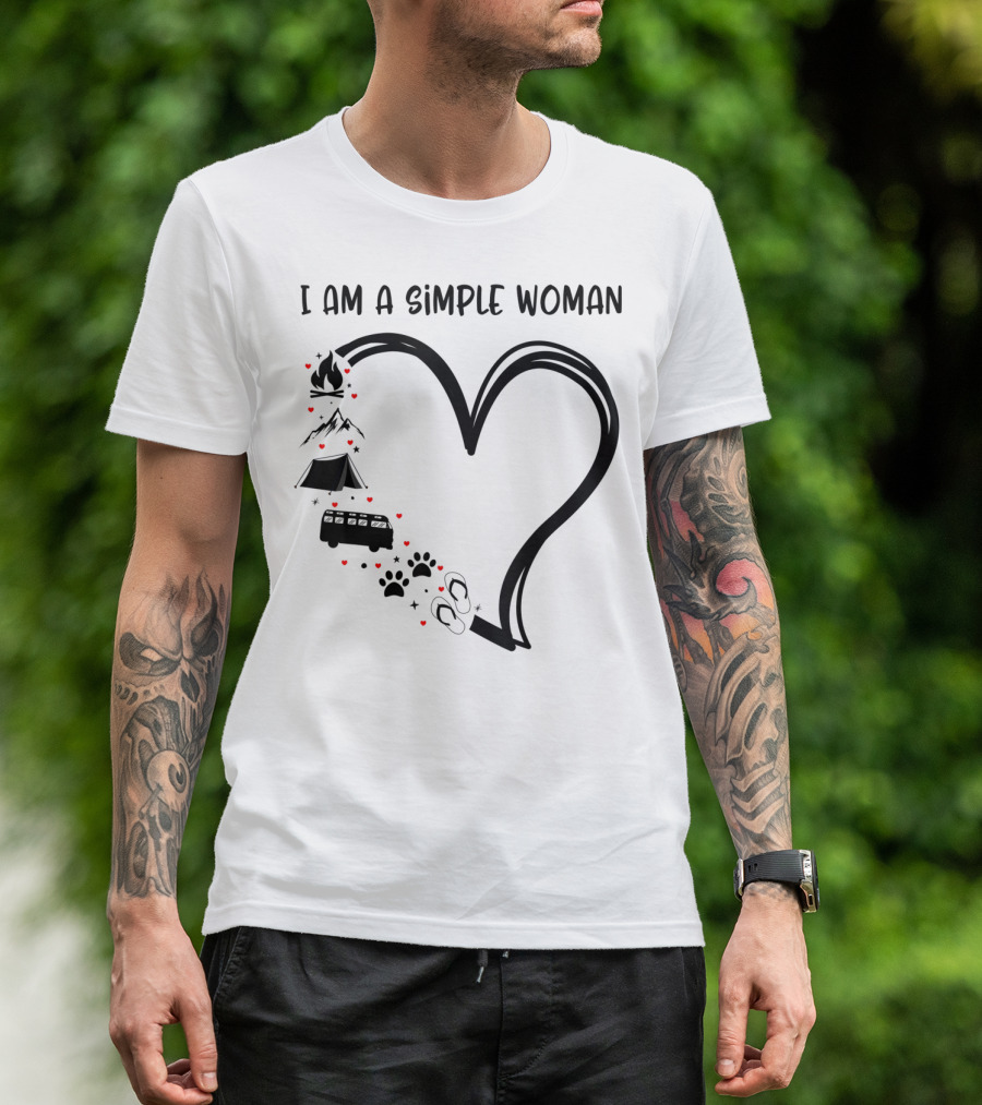 I Am A Simple Woman Heart Hiking Camping Dog T-Shirt