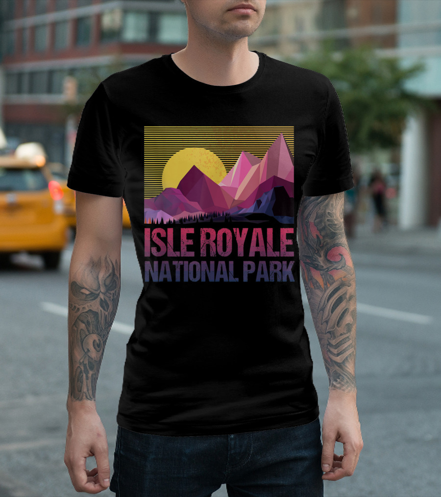 Isle Royale National Park Geometric Sunset Landscape T-Shirt