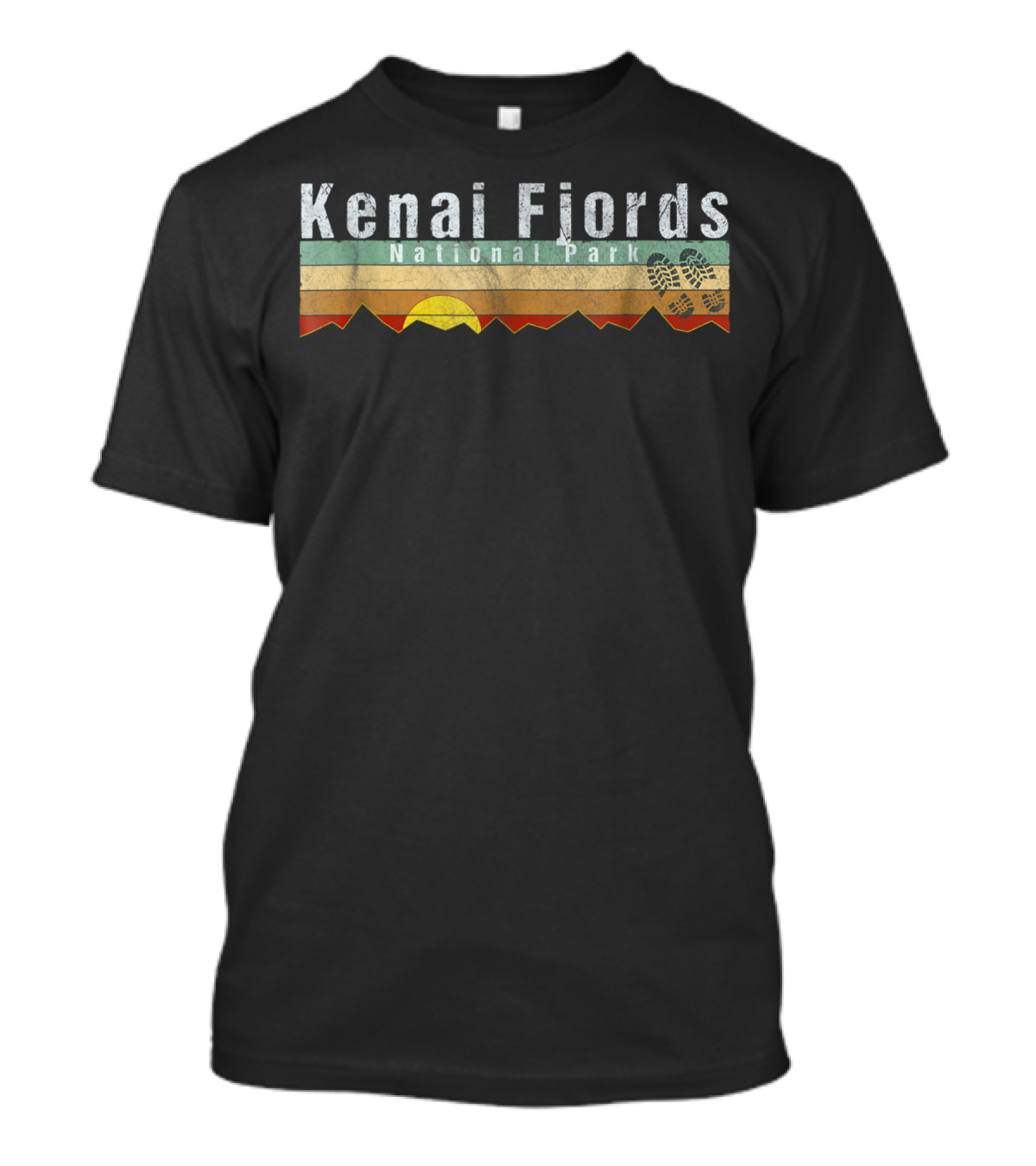Kenai Fjords National Park Retro Sunset Hiking Boot Print T-Shirt