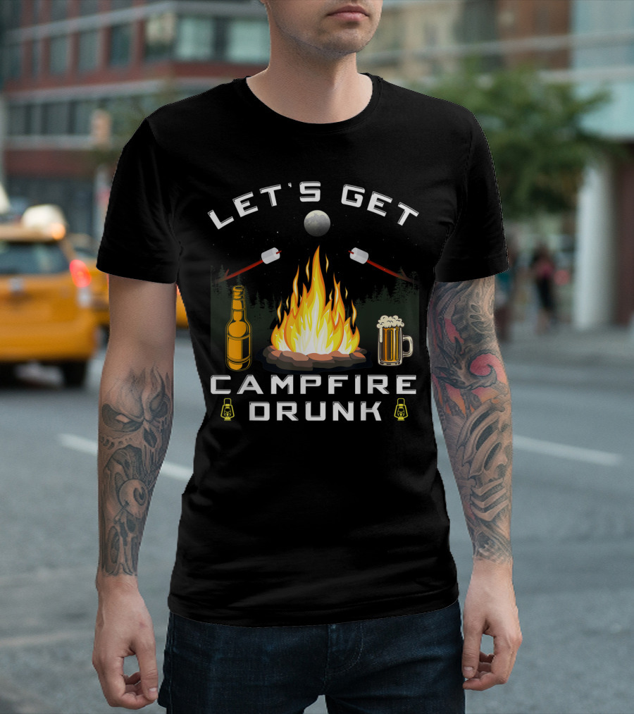 LET'S GET CAMPFIRE DRUNK ROASTING MARSHMALLOWS BEER BOTTLE NIGHT SKY T-Shirt