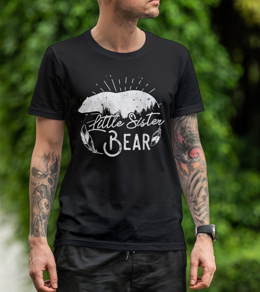 Little Sister Bear Forest Silhouette Matching Family Camping T-Shirt