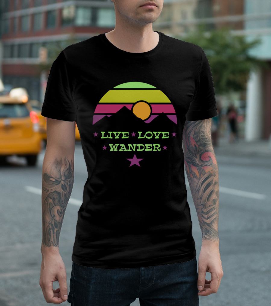 Live Love Wander Retro Sunset Mountain Adventure T-Shirt