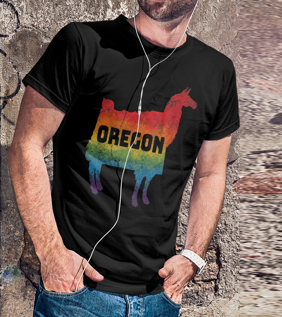 Llama Shape Rainbow Oregon Pacific Northwest Nature T-Shirt