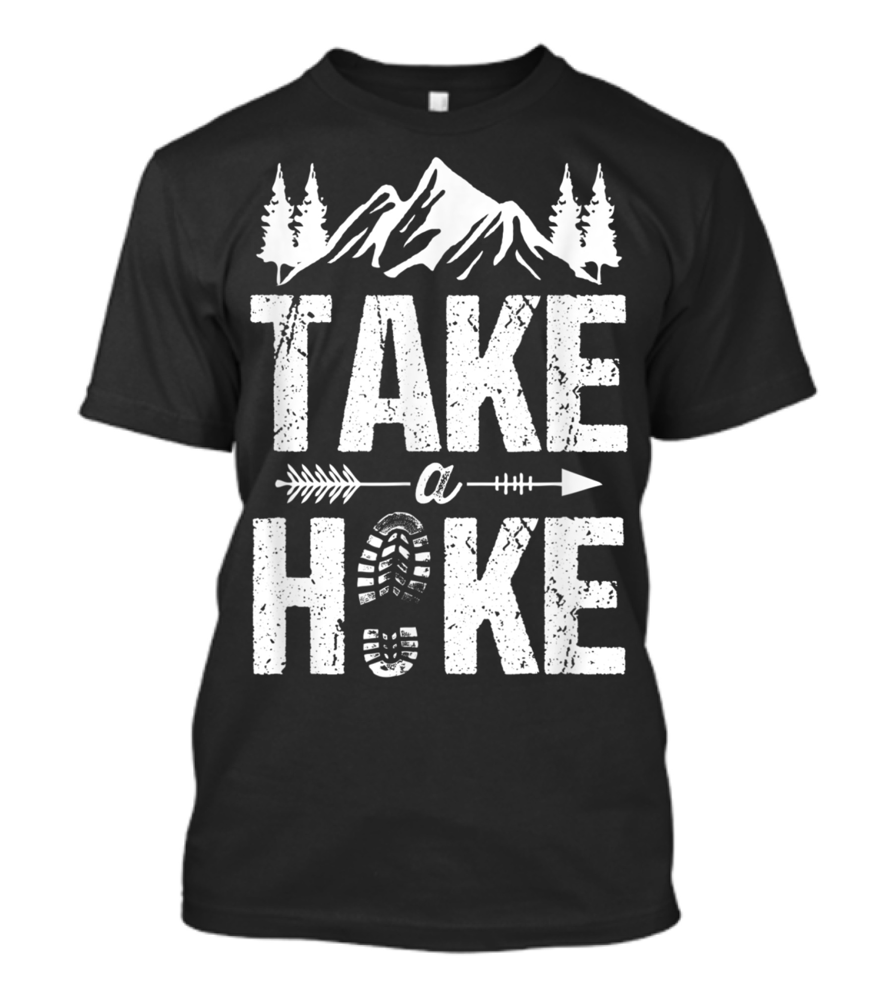 Take A Hike Mountain Bootprint Arrow Trees Camping Hiking T-Shirt