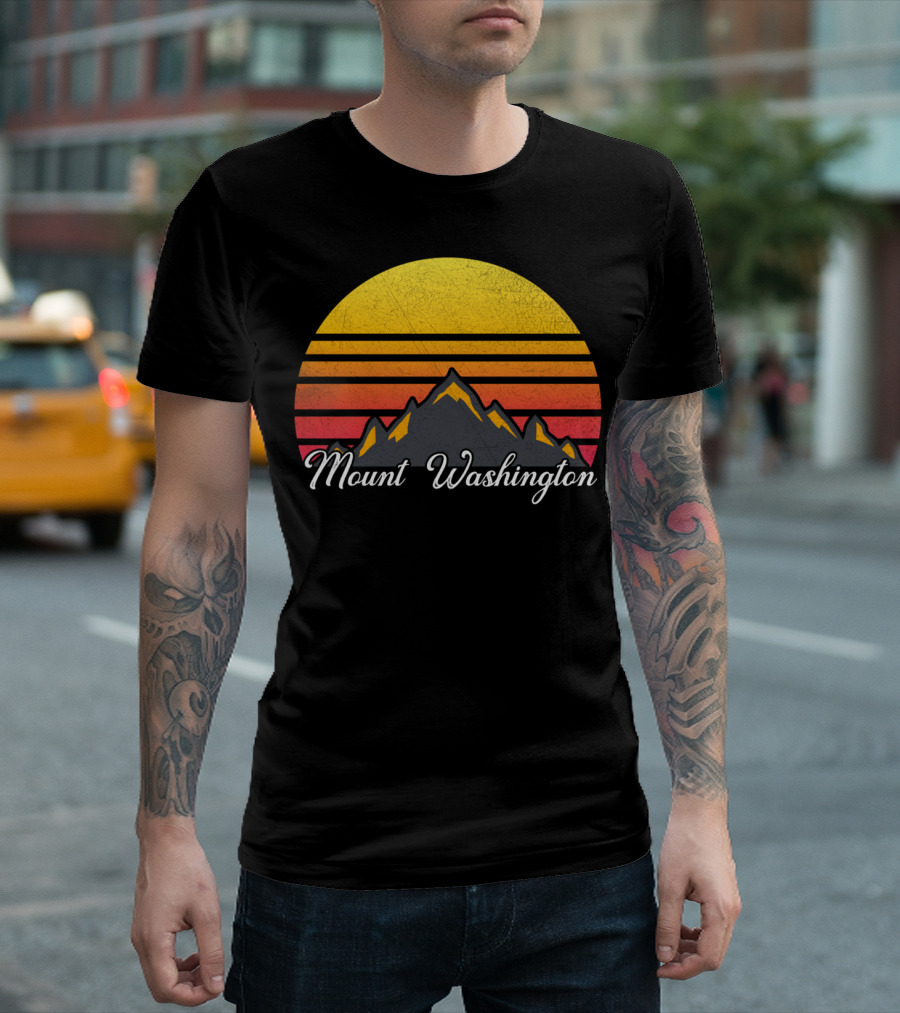 Mount Washington New Hampshire Sunset Vintage Mountain Stripes T-Shirt