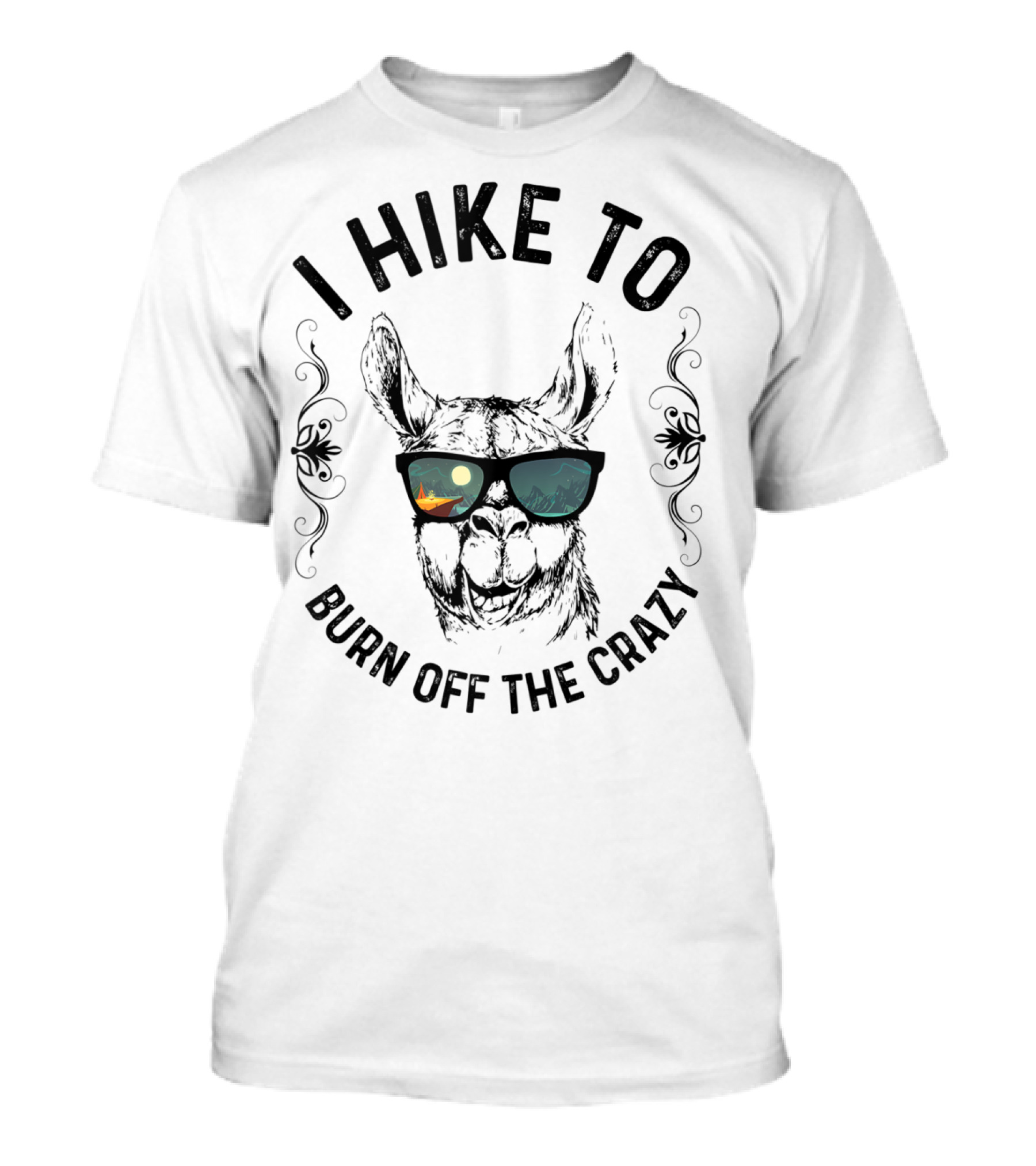 I Hike To Burn Off The Crazy Llama With Sunglasses Mountain Scene T-Shirt
