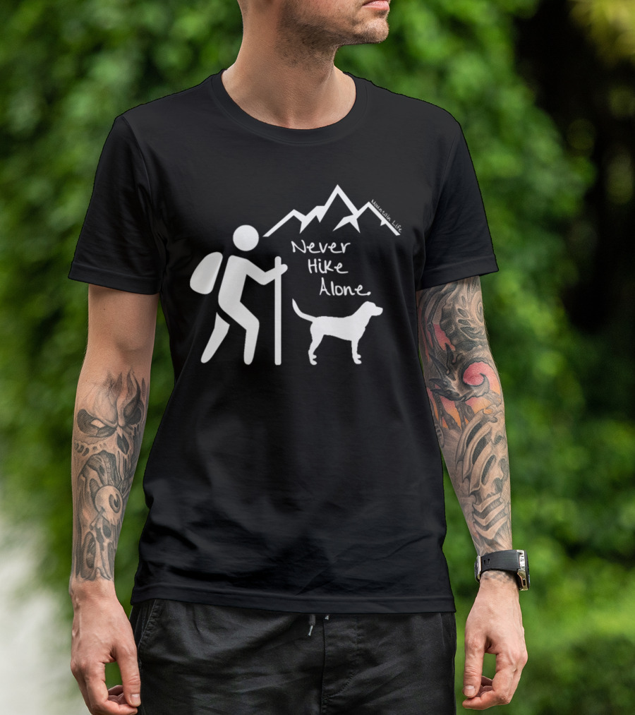 Mountain Life Never Hike Alone Backpack Hiking With Dog In Mountains T-Shirt