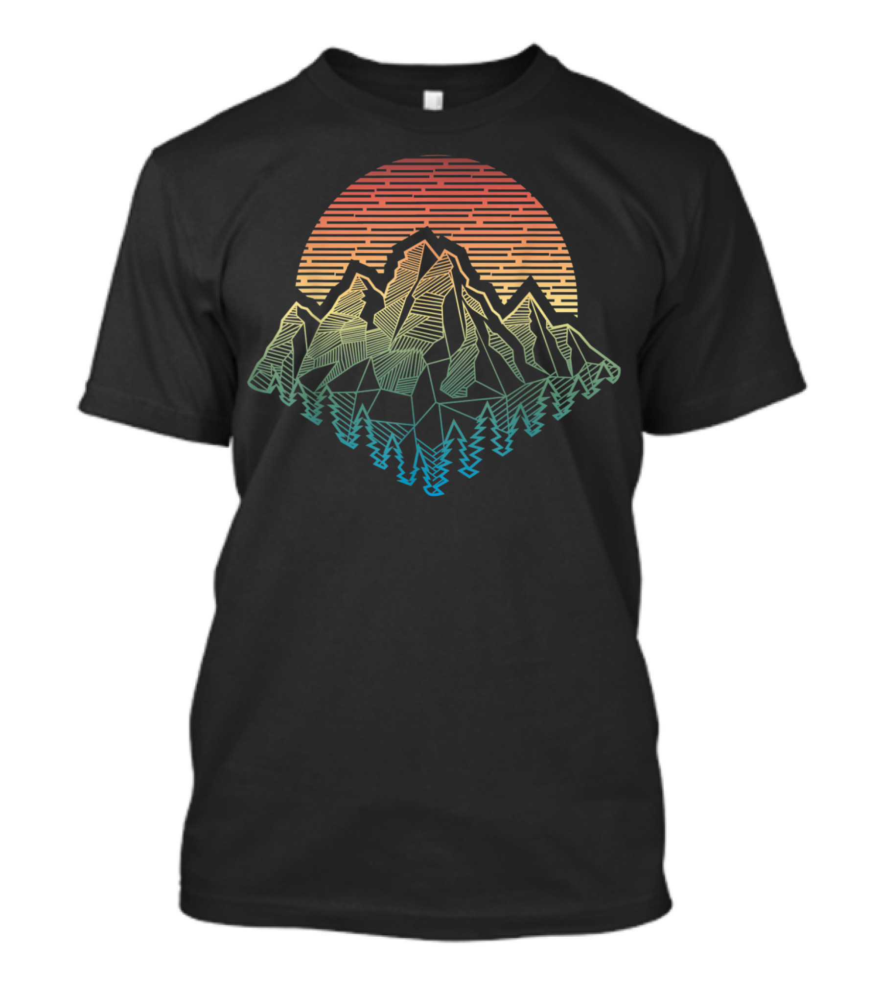 Geometric Mountains Sunset Outdoor Camping Scene T-Shirt