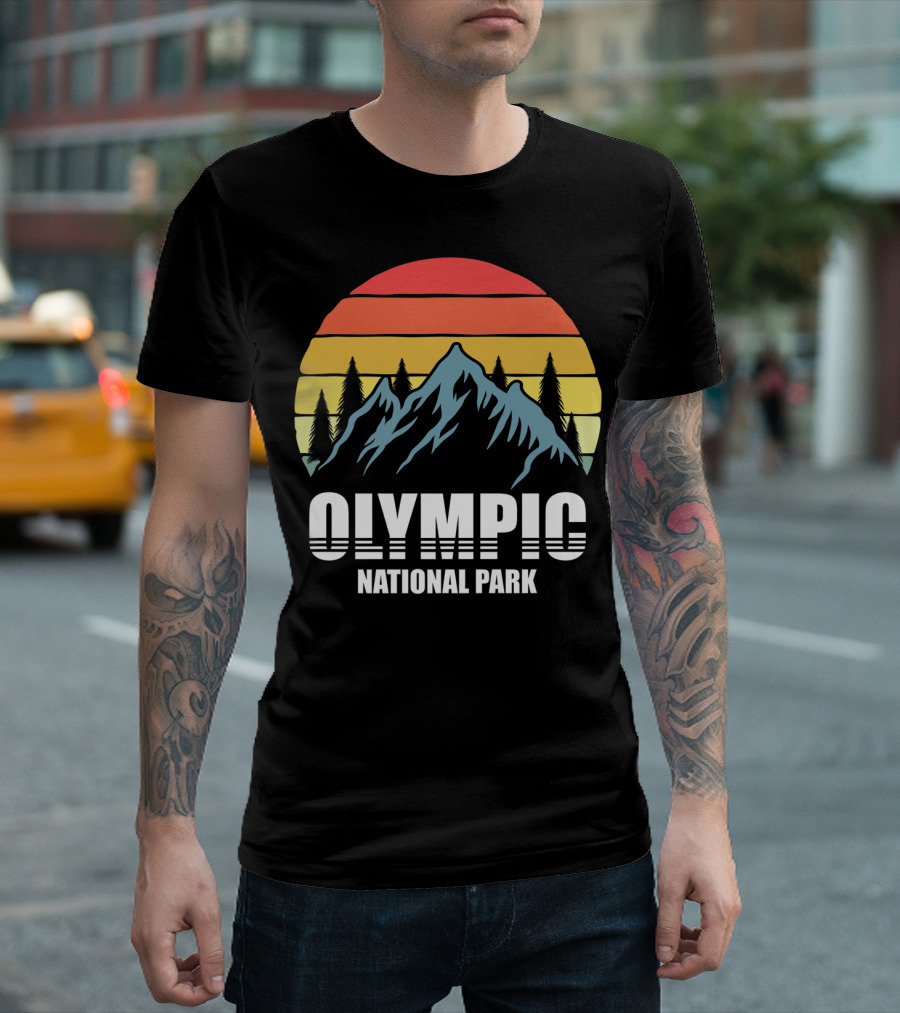 Olympic National Park Mountains Sunset Stripes T-Shirt