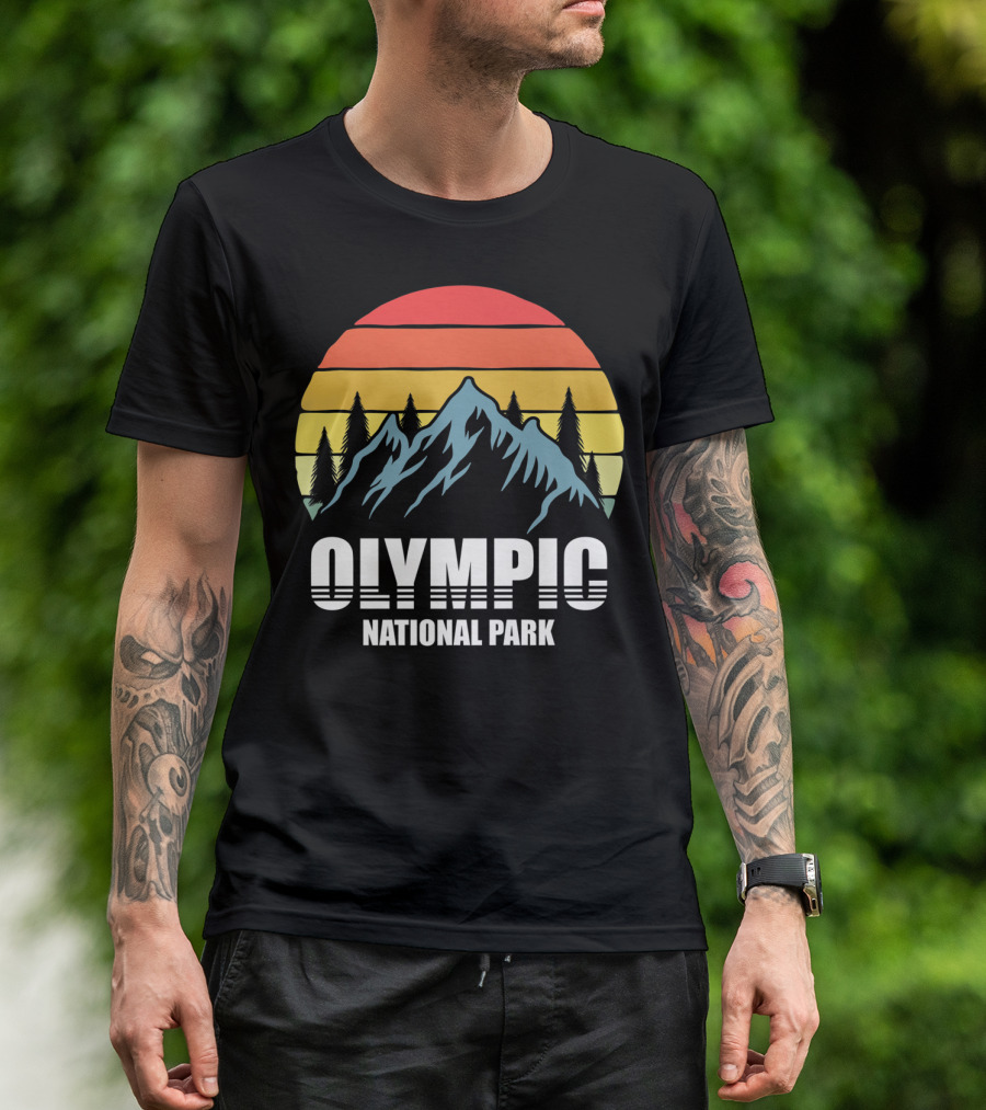 Olympic National Park Mountains Sunset Stripes T-Shirt