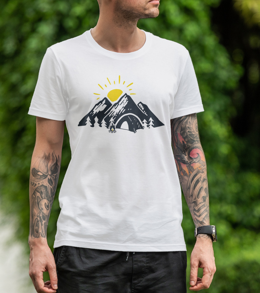 Outdoor Camping Hiking Lover Mountain Sunlit Scene T-Shirt