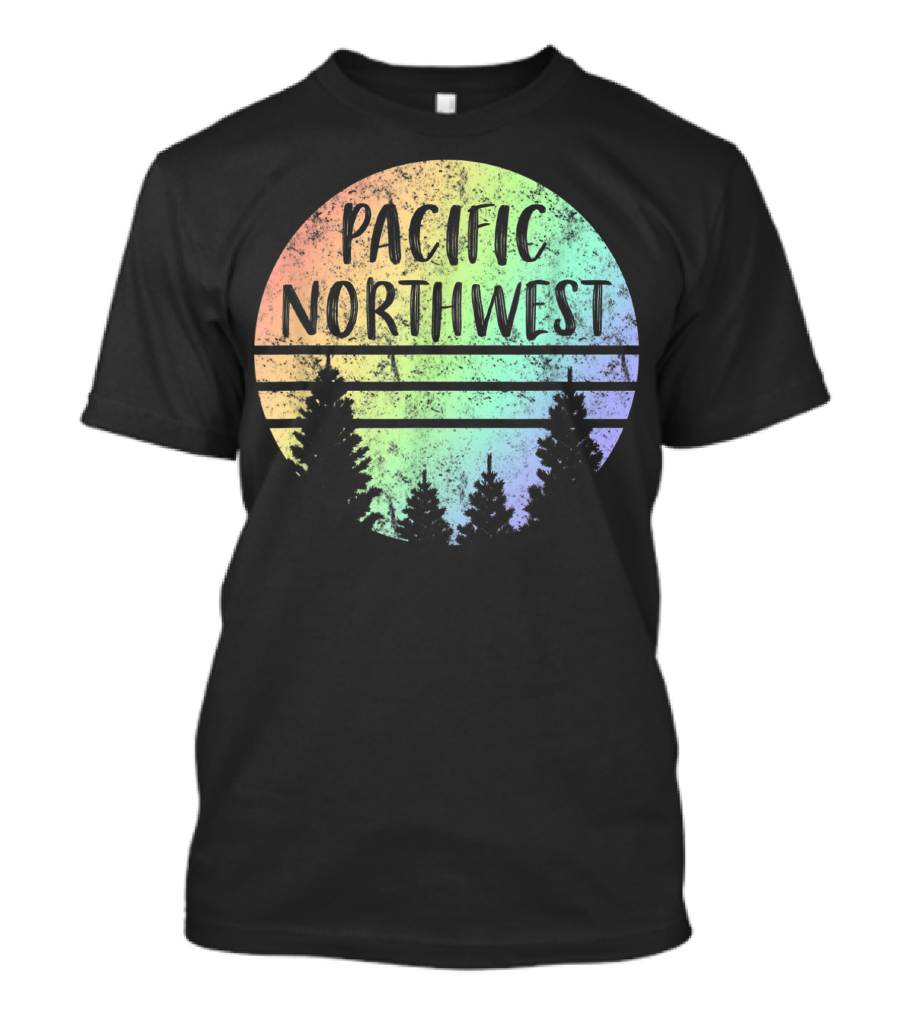 Pacific Northwest Rainbow Silhouette Forest T-Shirt